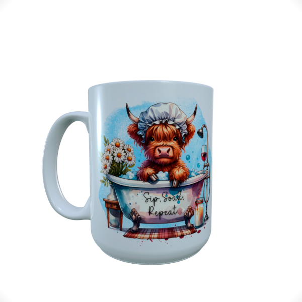 Highland Cow in the Bath ceramic mug... funny highland cow mug